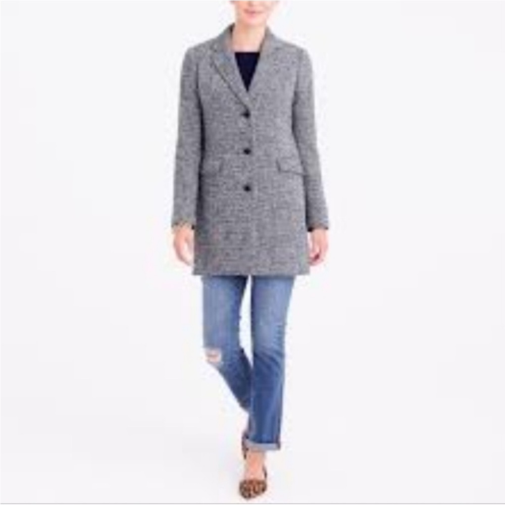 J Crew‎ Tweed Topcoat Coat Womens Size 2 Grey Black H1493